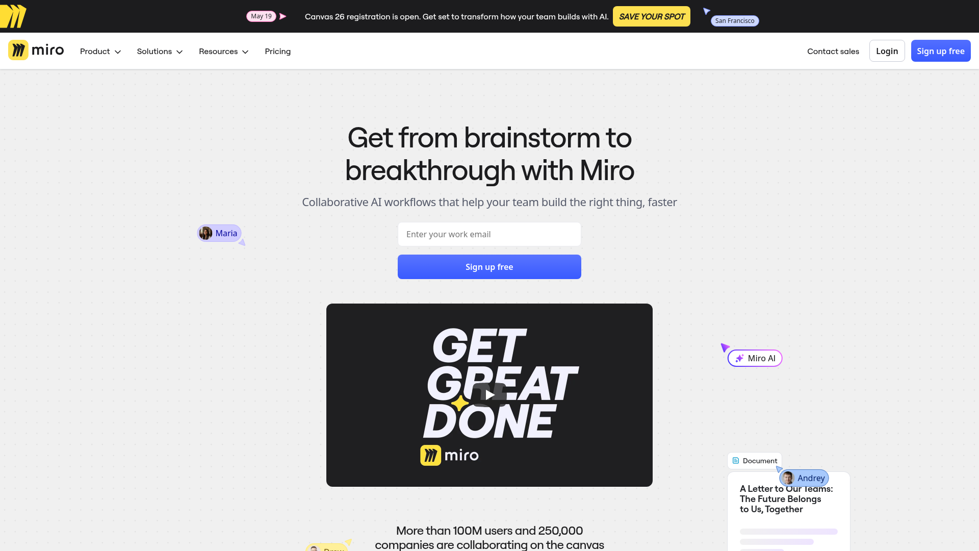 Miro homepage