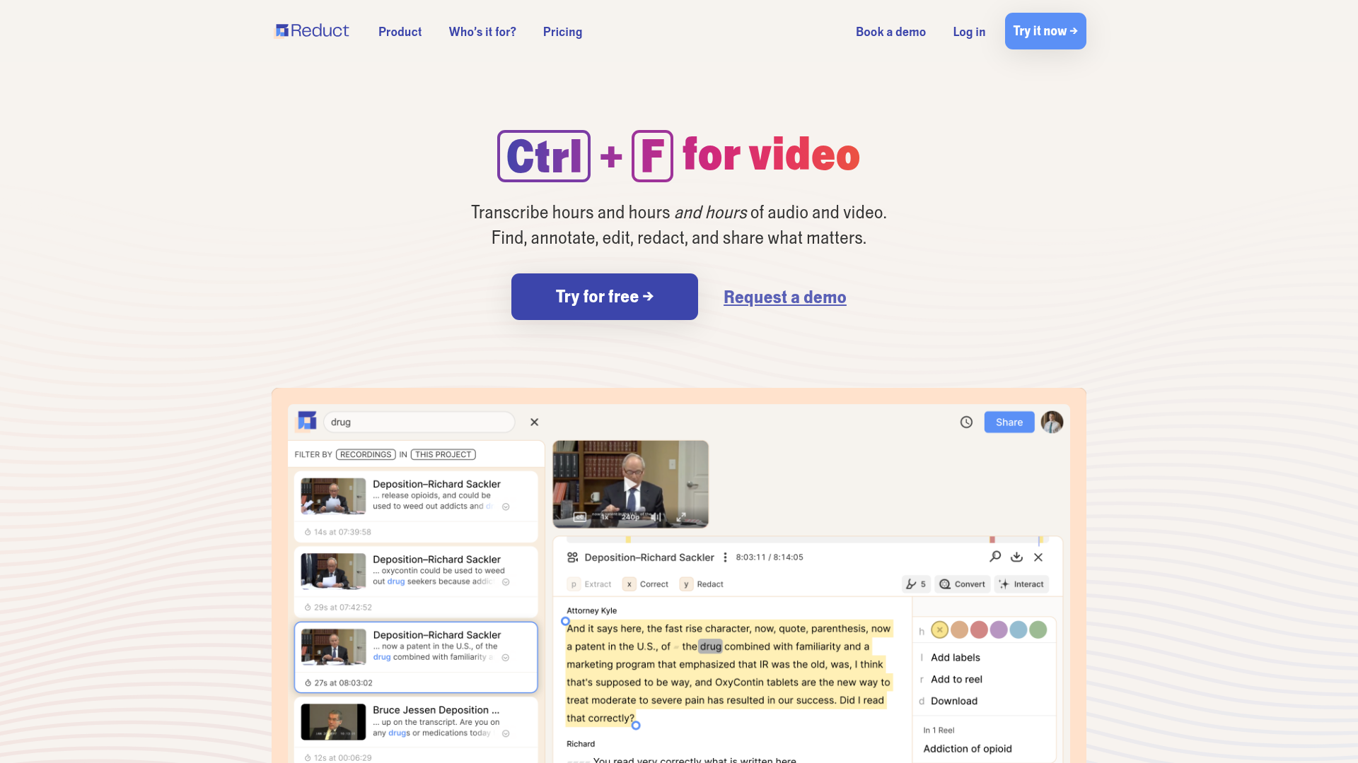 Reduct.Video homepage