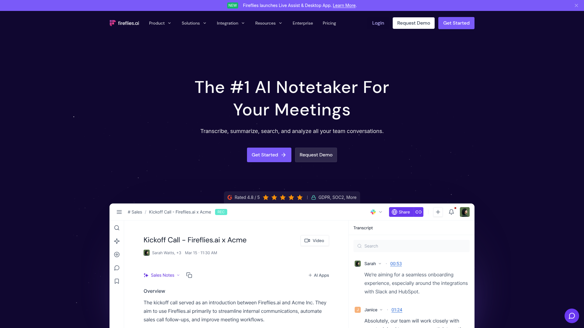 Fireflies.ai homepage