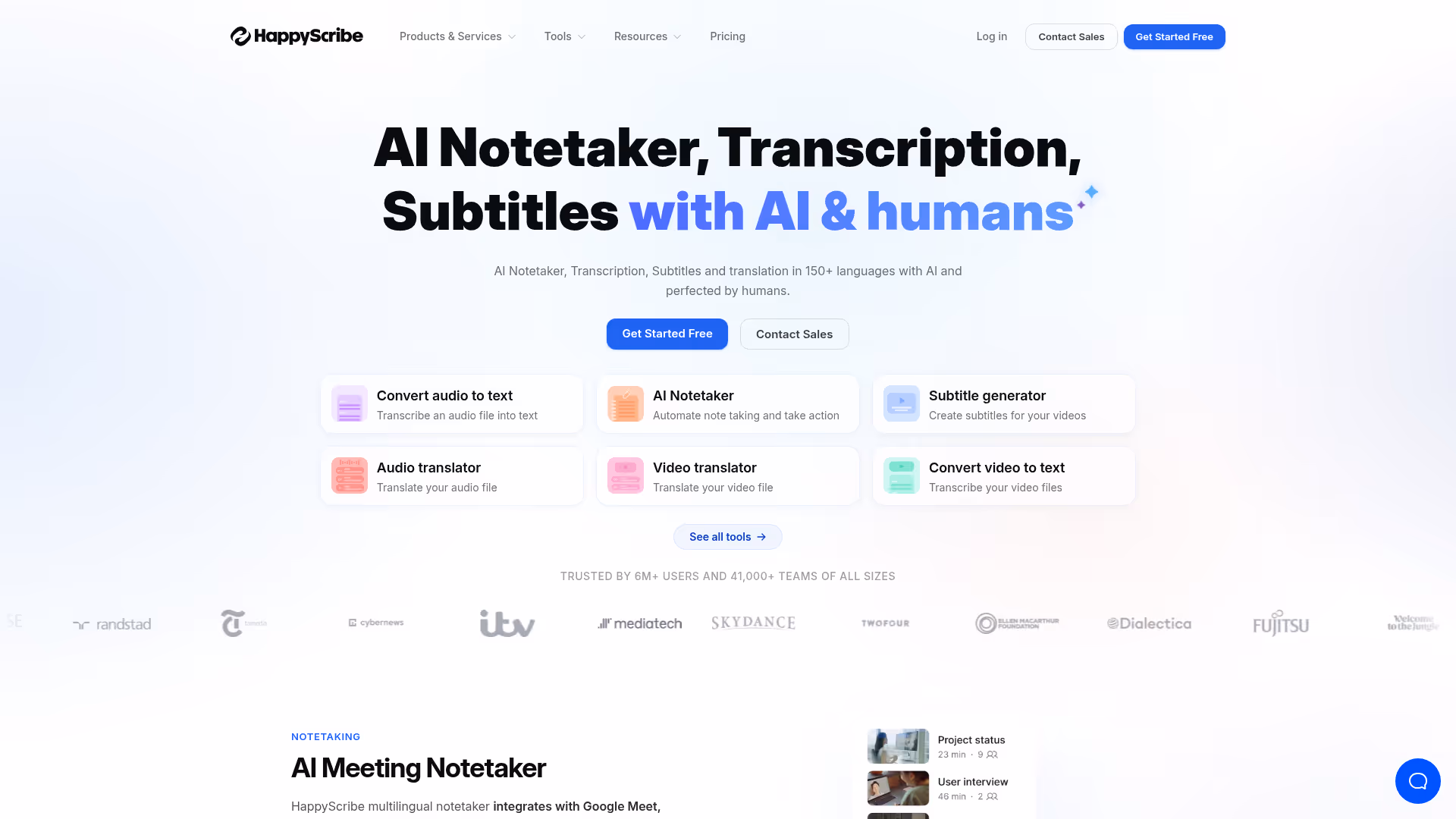 Happy Scribe homepage