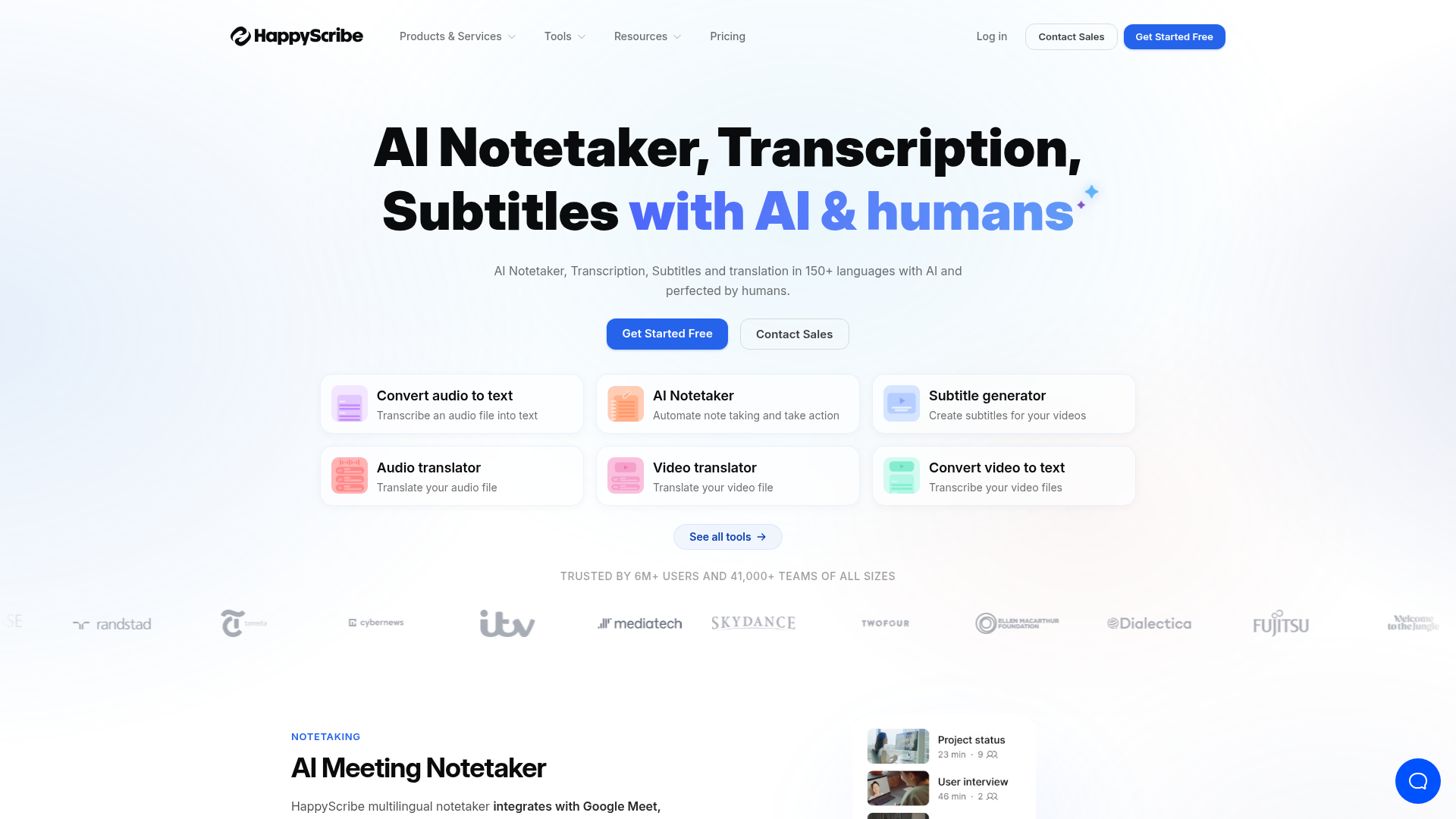 Happy Scribe homepage