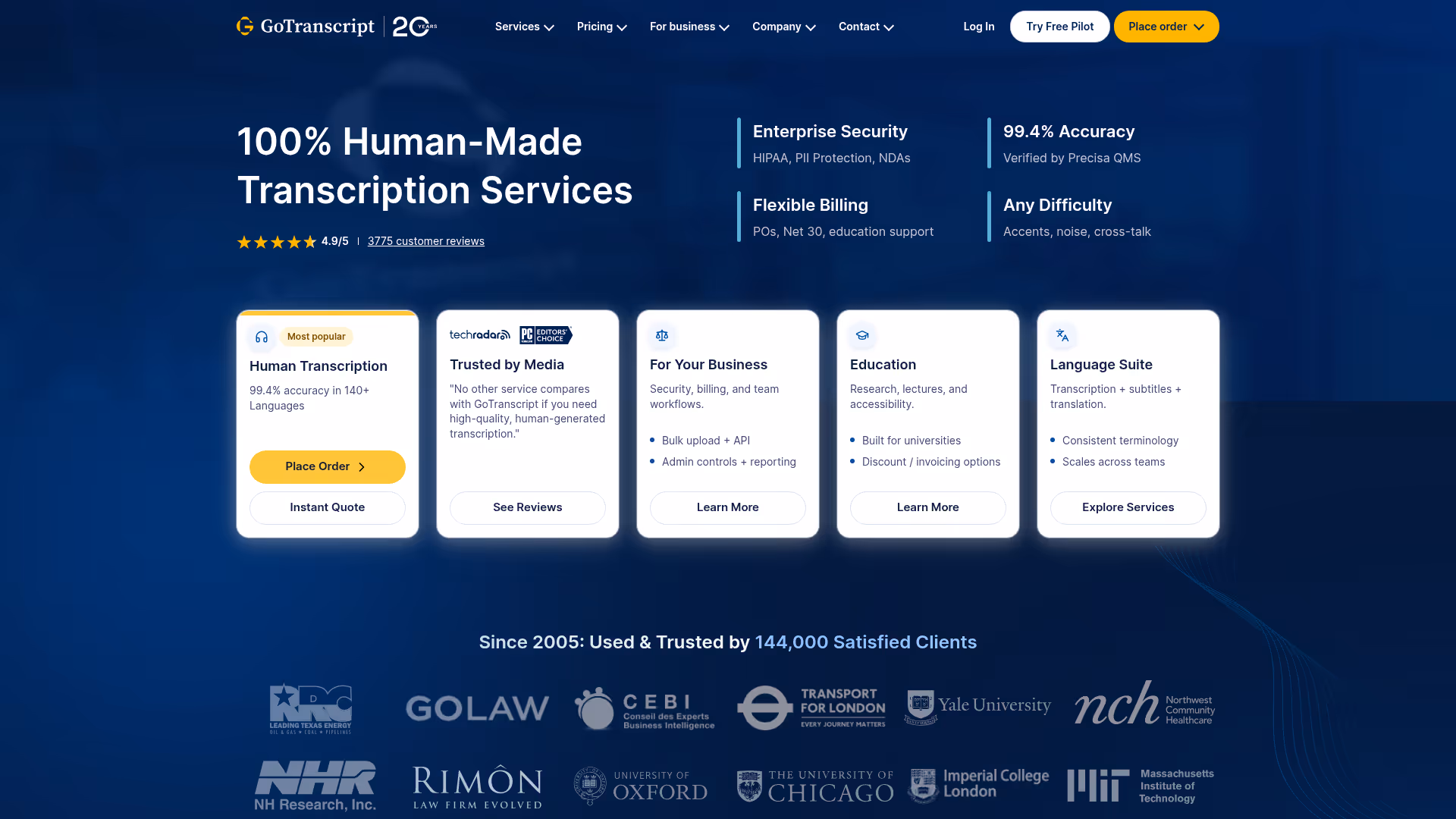 GoTranscript homepage