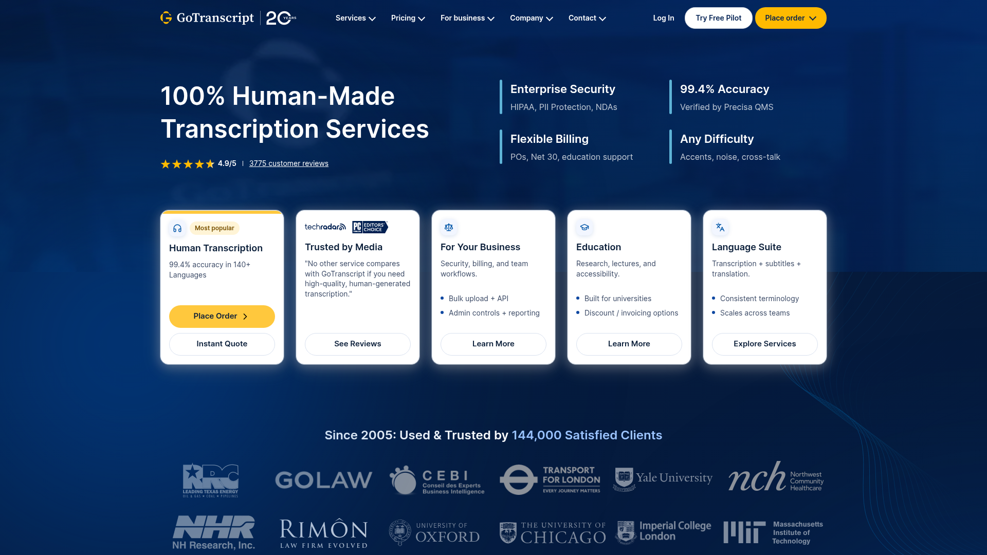 GoTranscript homepage