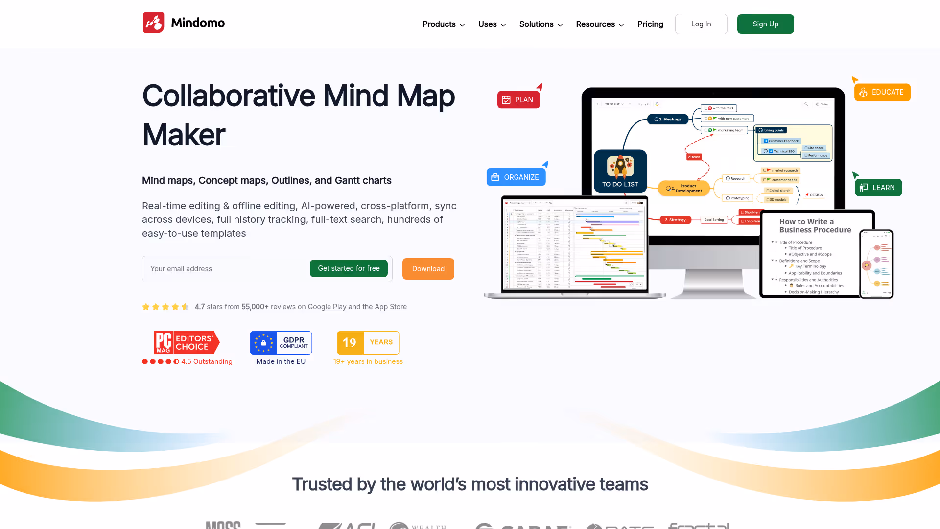 Mindomo homepage