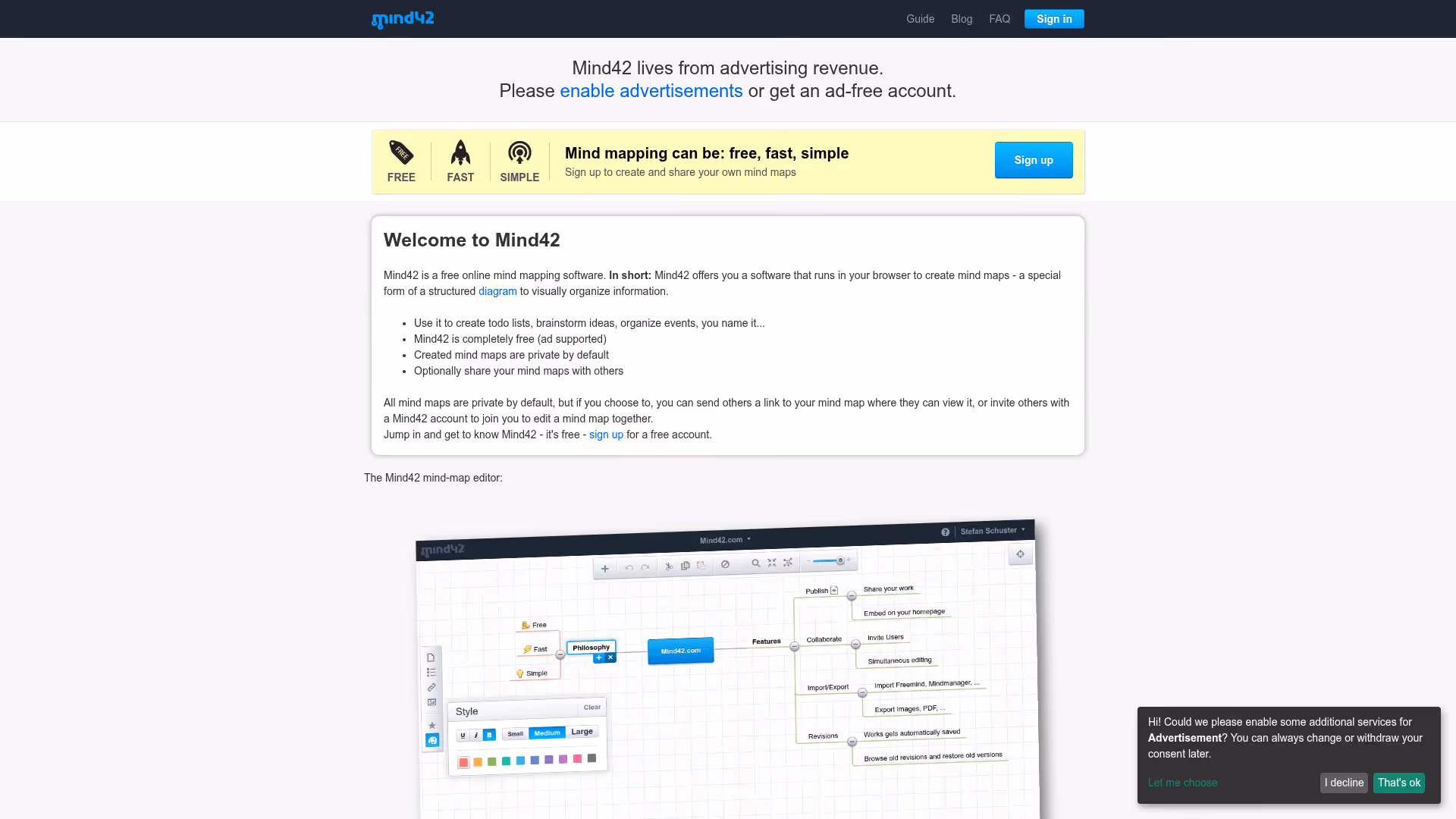 Mind42 homepage
