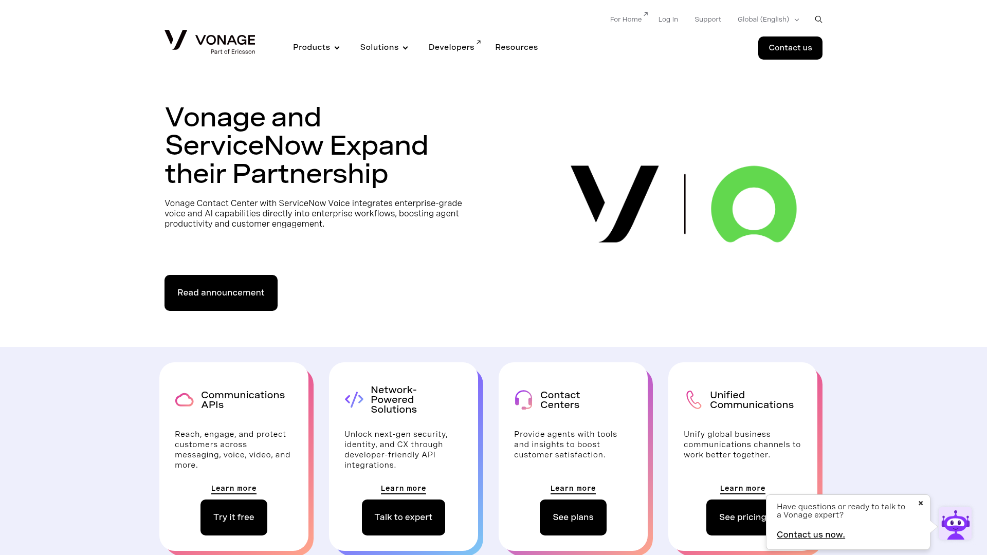 Vonage Business Communications homepage