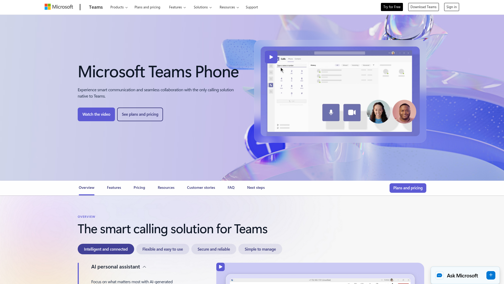Microsoft Teams Phone homepage
