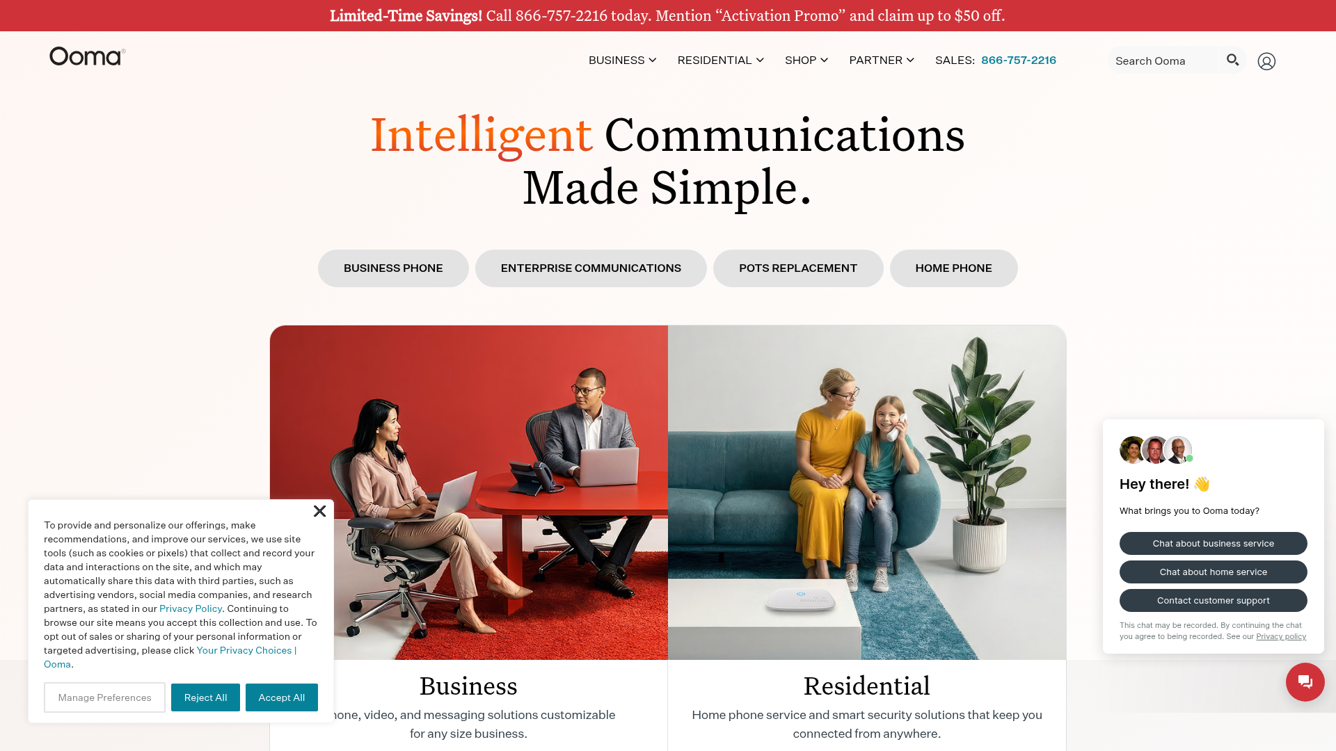 Ooma Office homepage