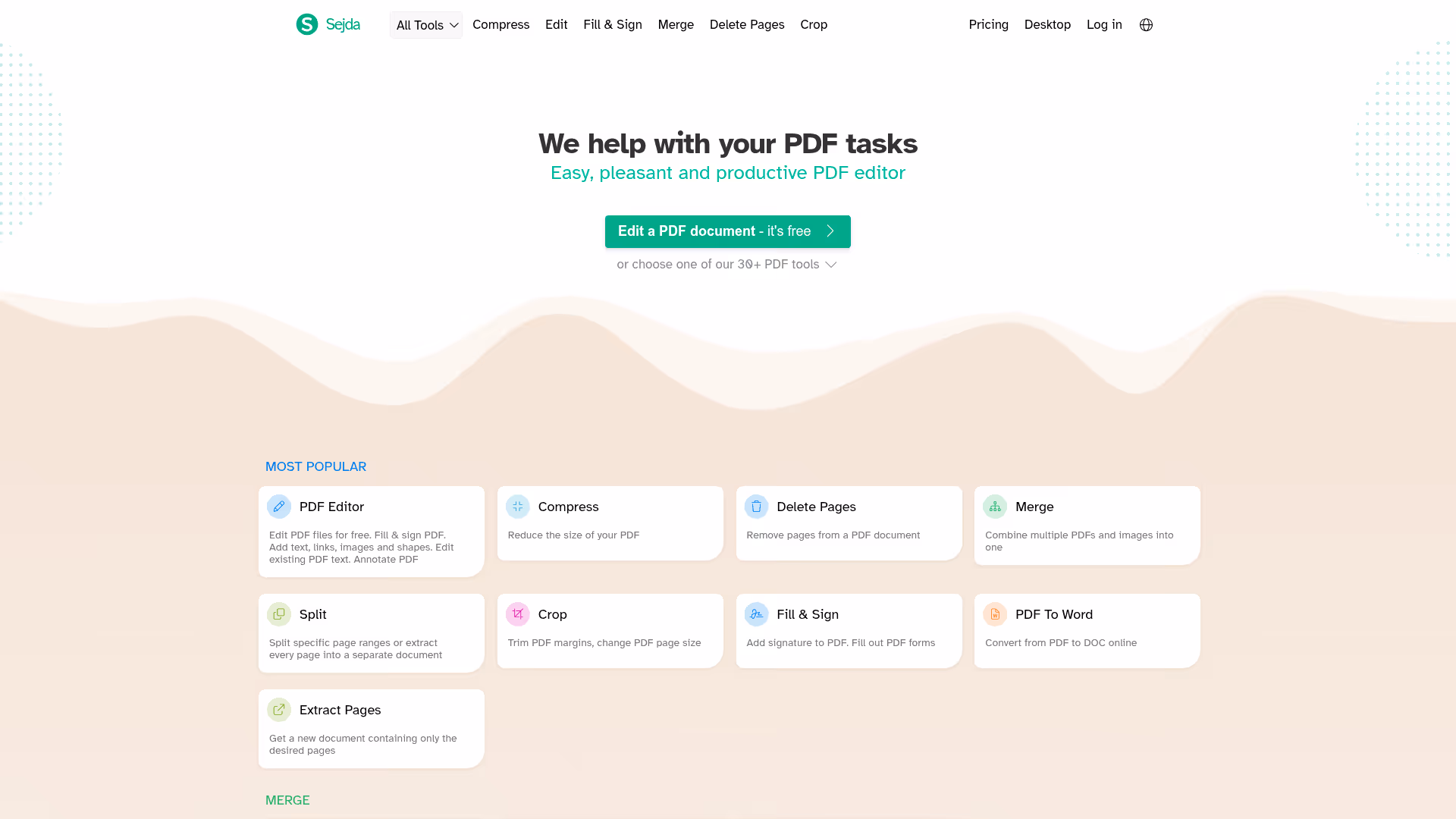Sejda PDF Editor homepage