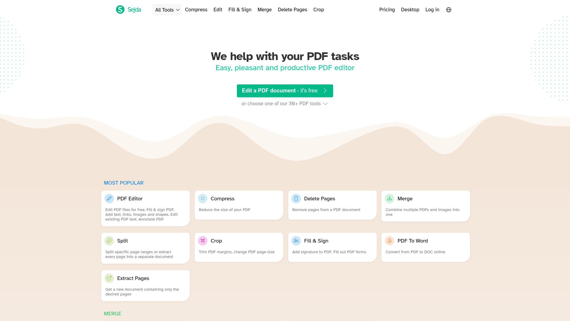 Sejda PDF Editor homepage