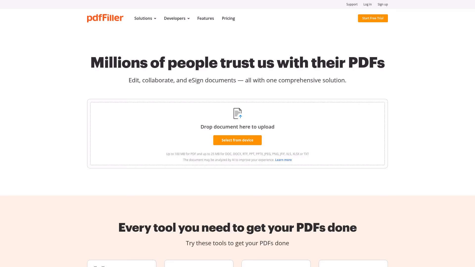 pdfFiller homepage