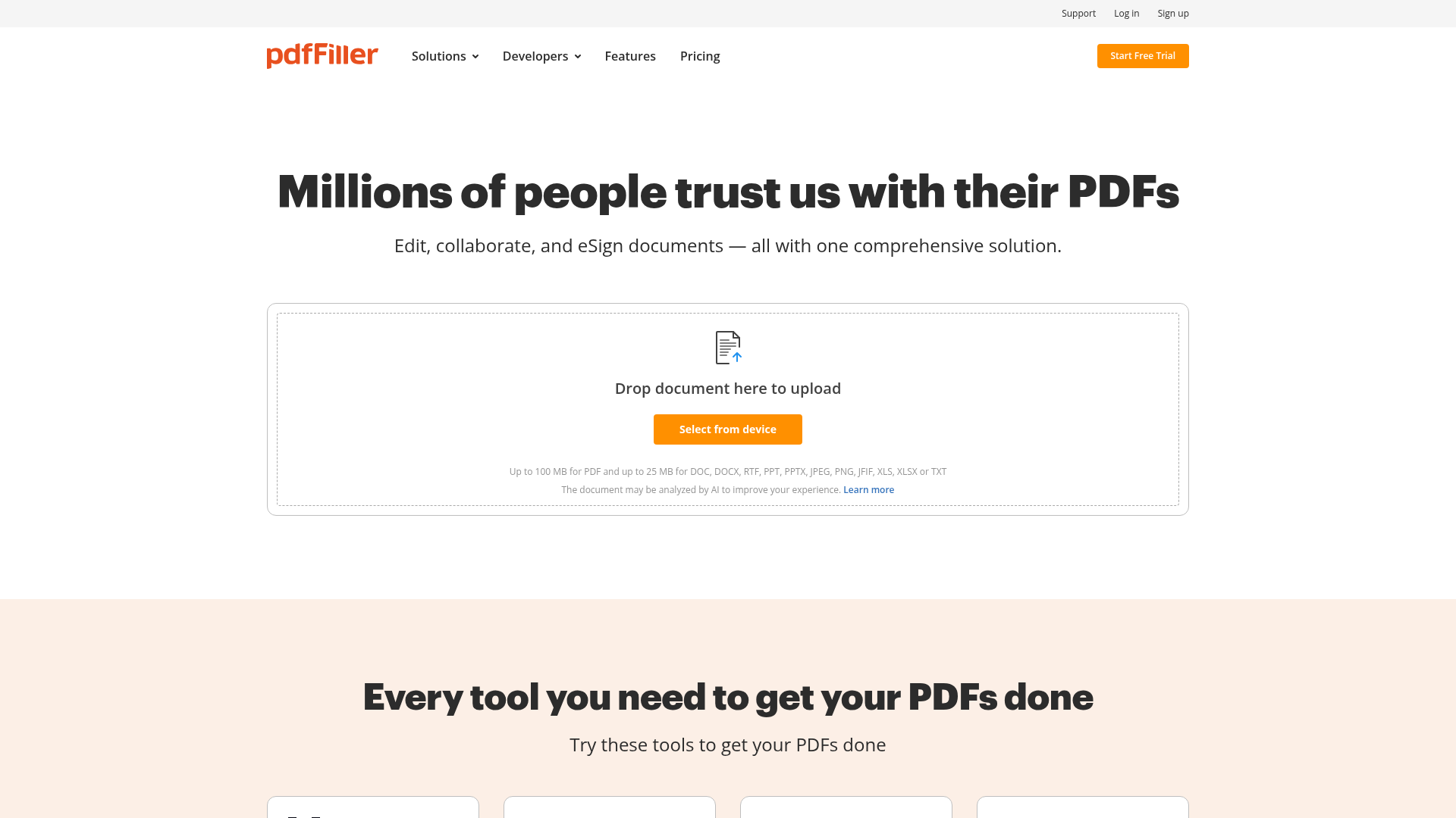 pdfFiller homepage