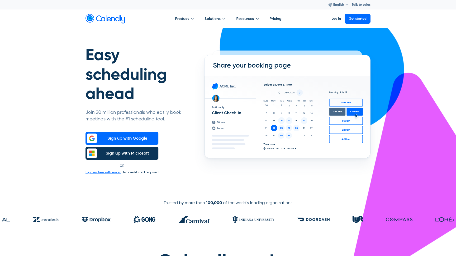 Calendly homepage