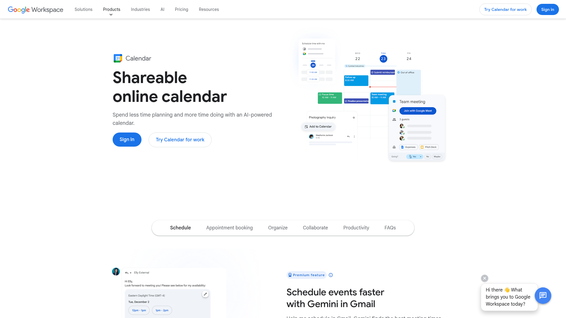 Google Calendar homepage