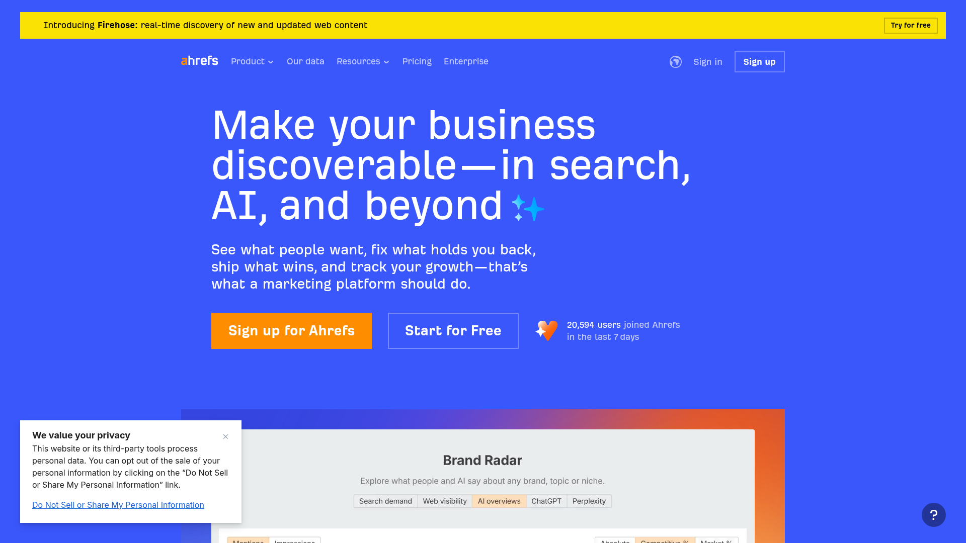 Ahrefs homepage
