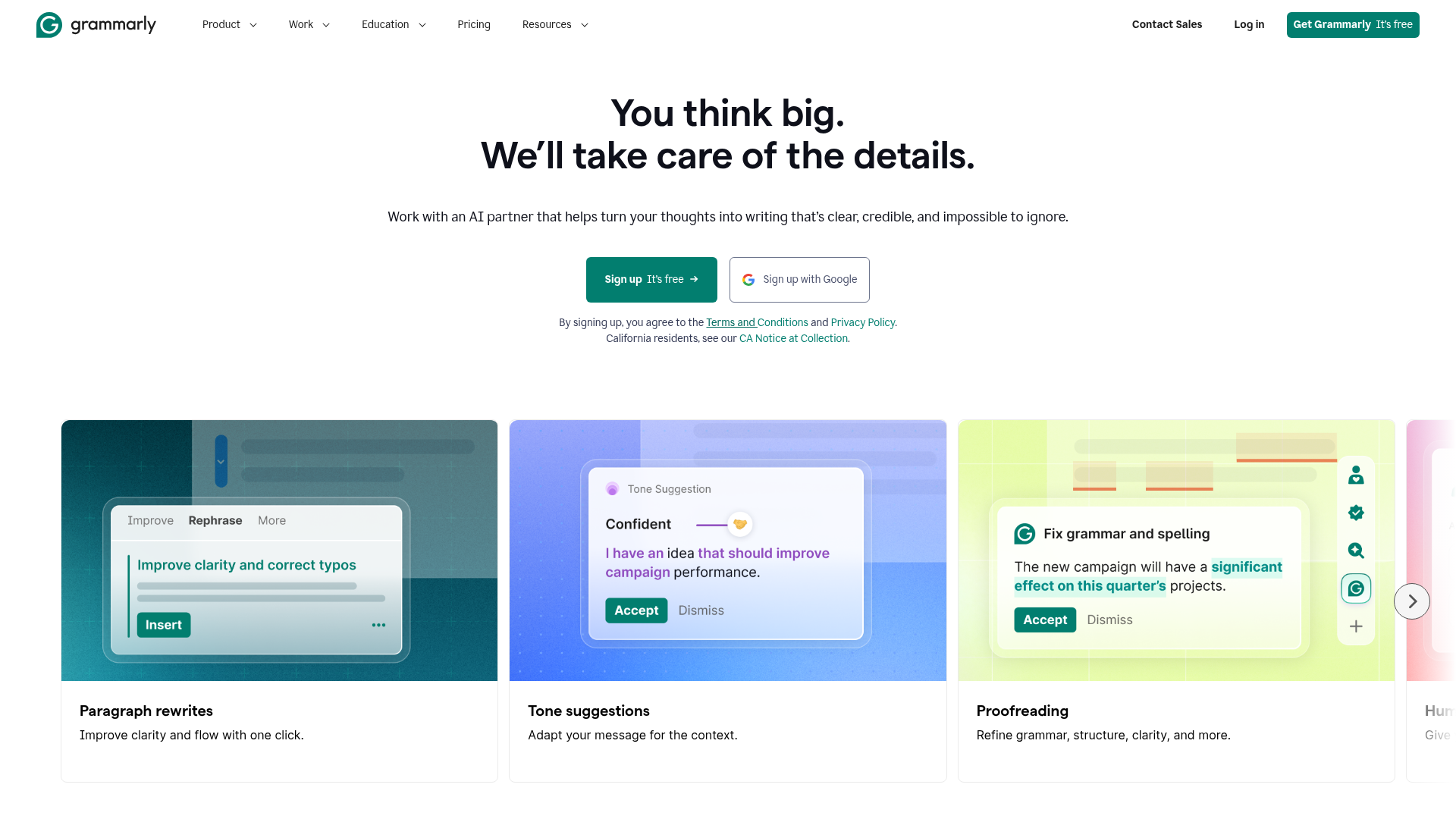 Grammarly homepage