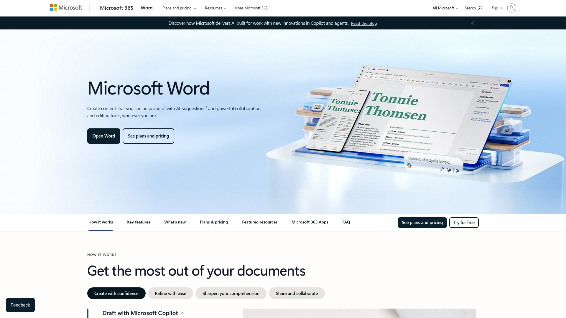 Microsoft Word homepage