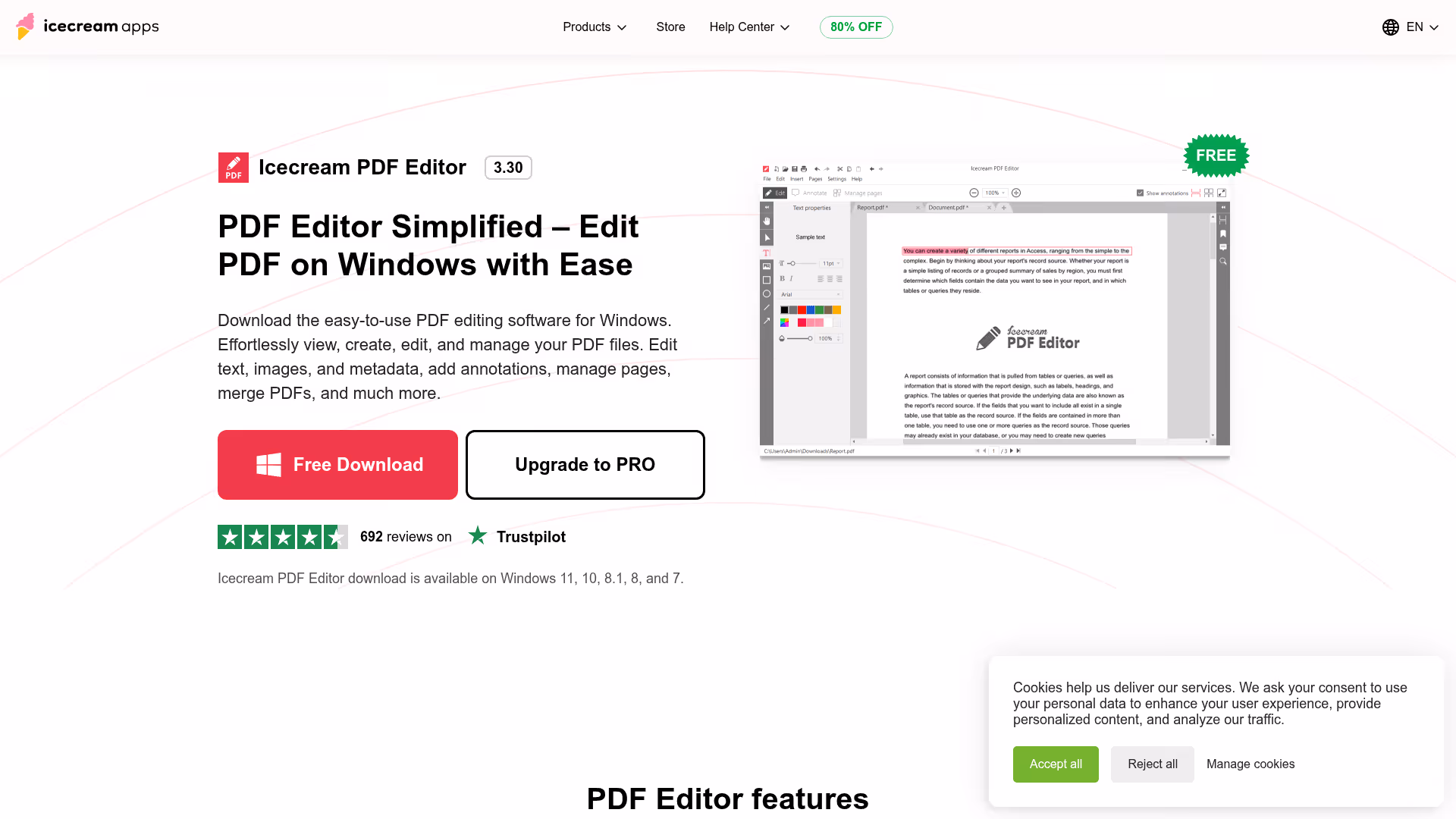 Icecream PDF Editor homepage