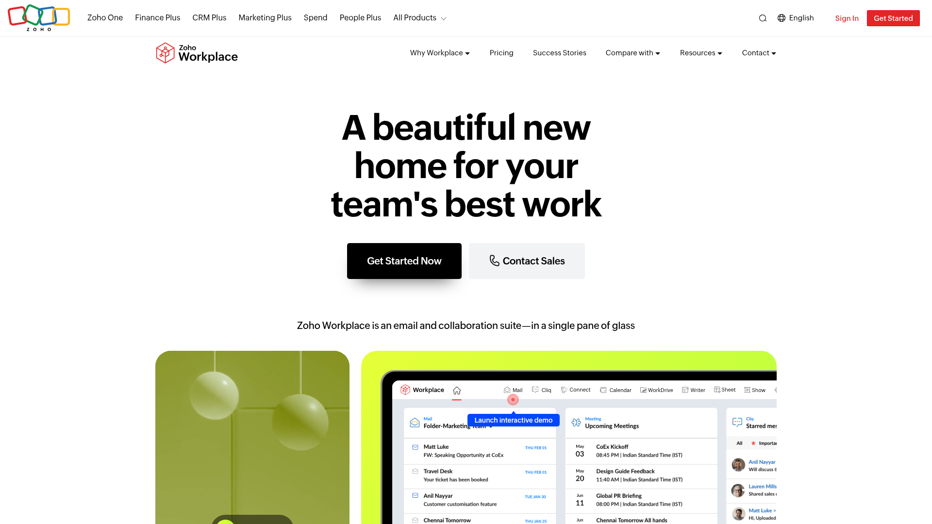 Zoho Workplace homepage