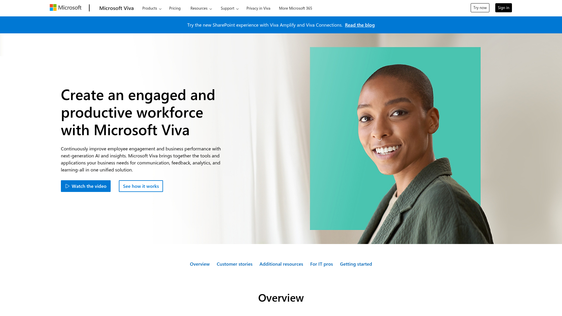 Microsoft Viva homepage