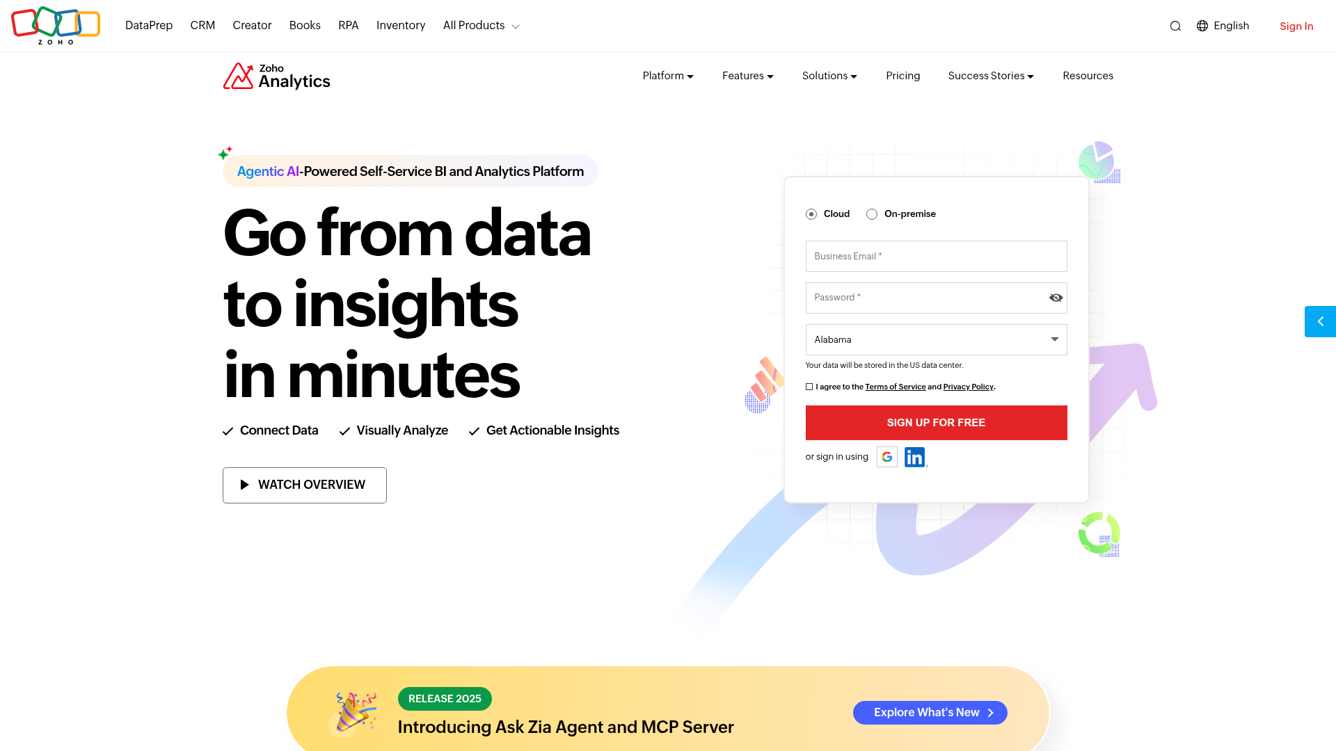 Zoho Analytics homepage