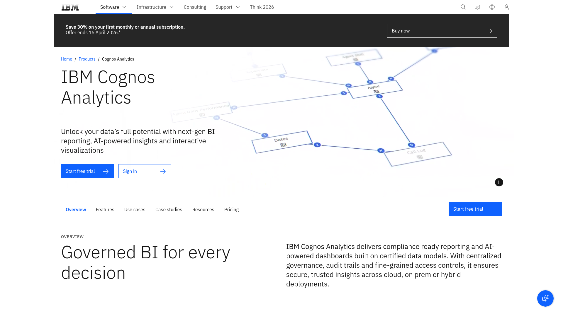 IBM Cognos Analytics homepage