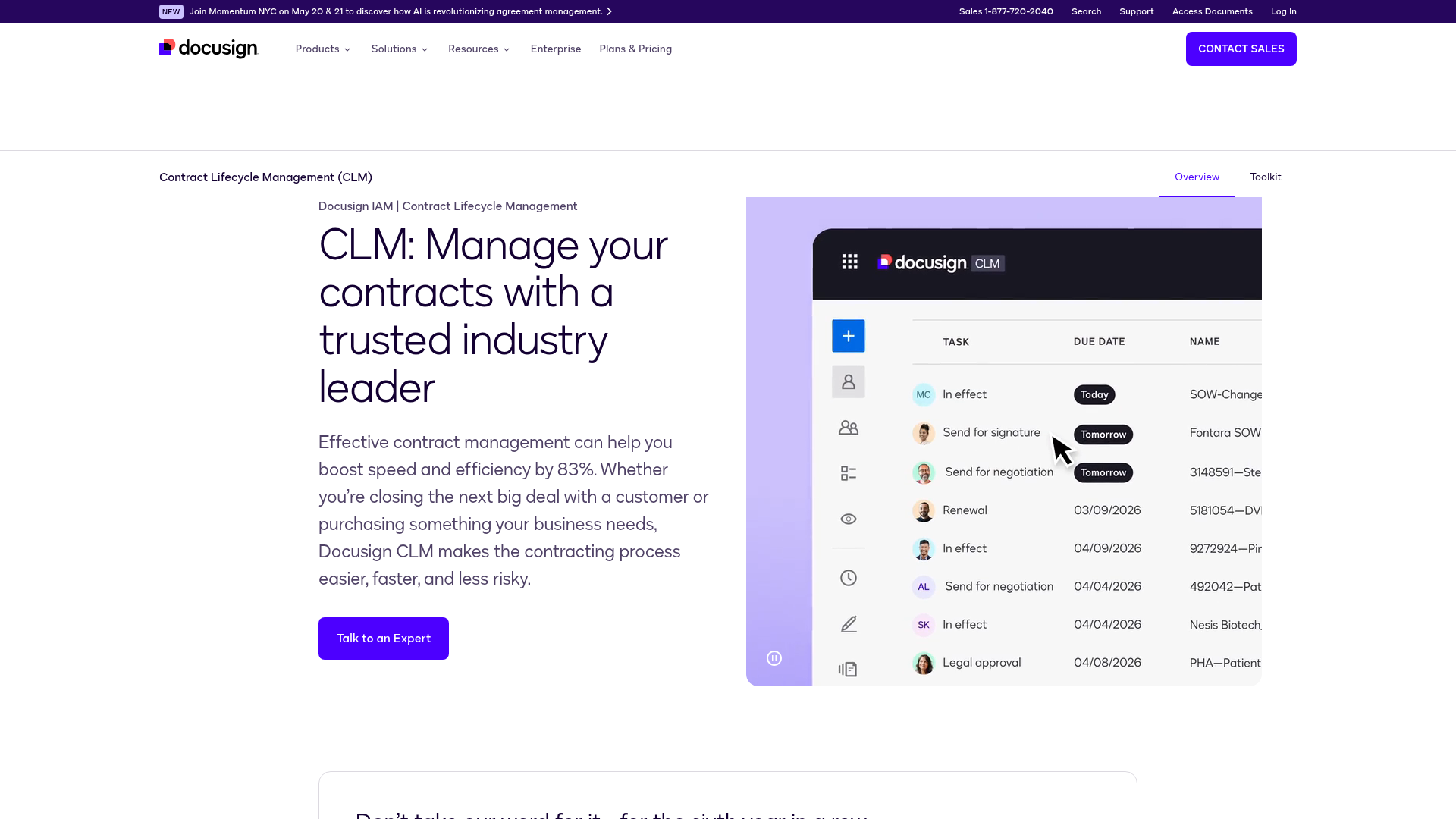 Docusign CLM homepage