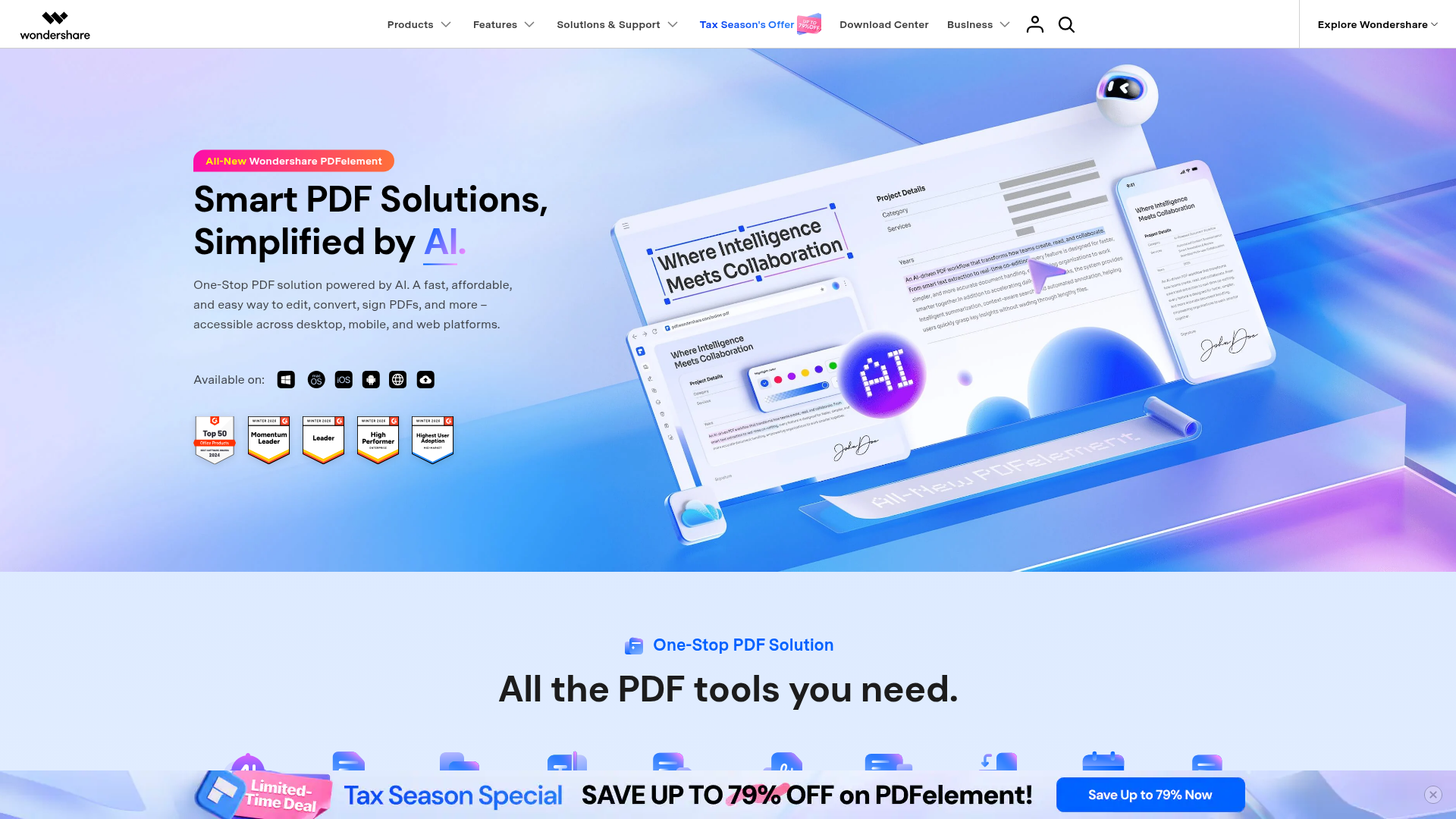 Wondershare PDFelement homepage