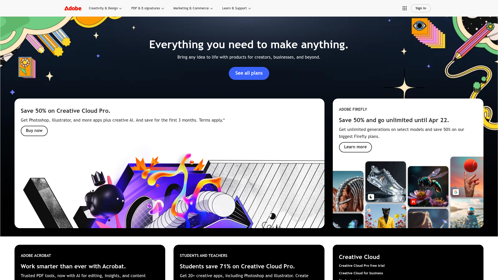 Adobe homepage