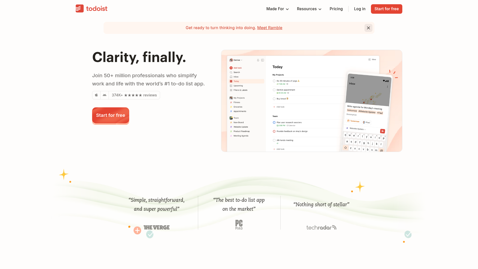 Todoist homepage