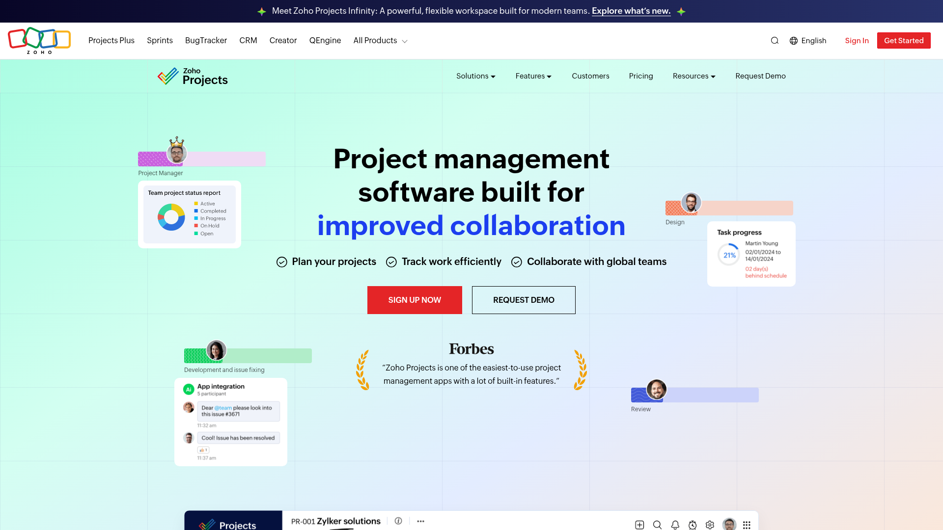 Zoho Projects homepage