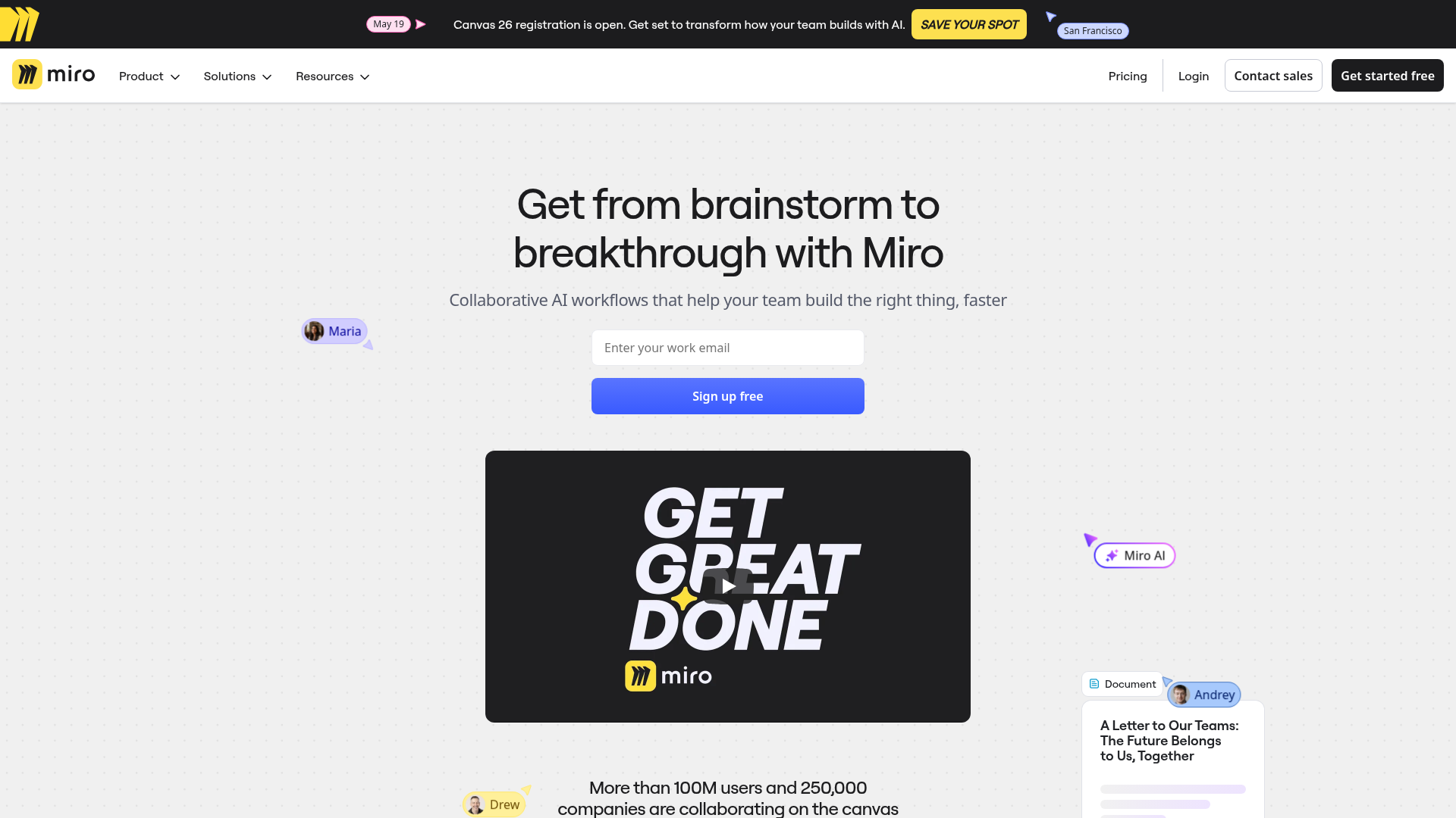 Miro homepage