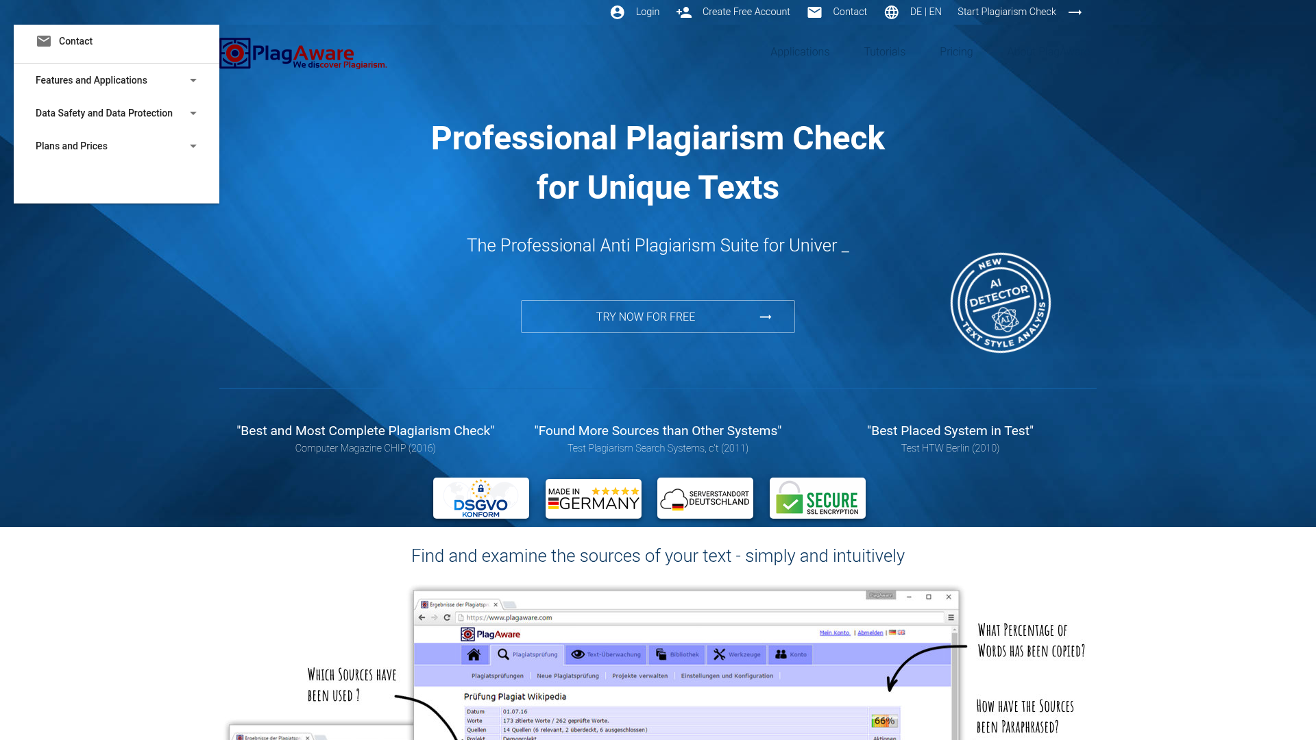 PlagAware homepage