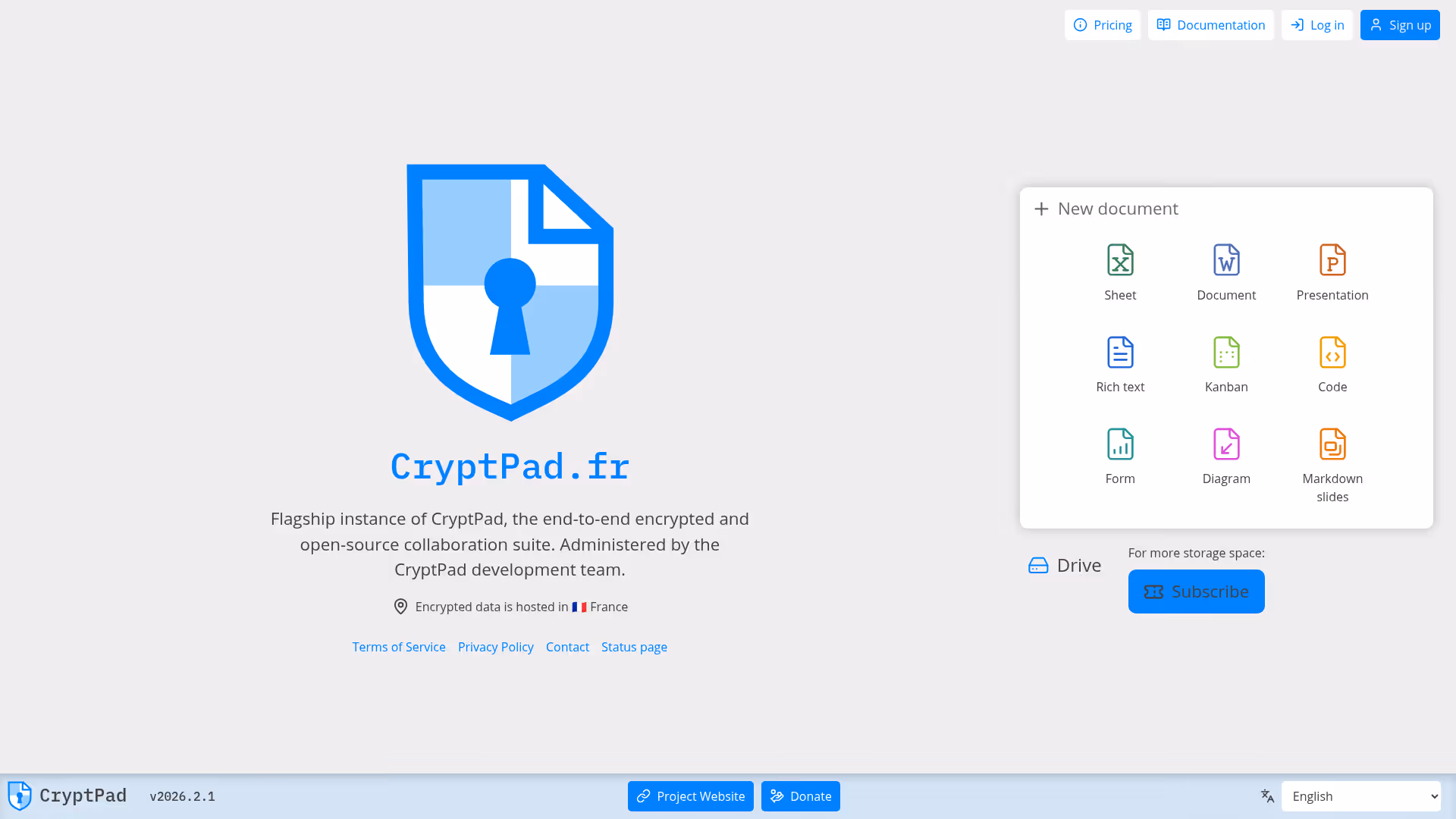 CryptPad Sheet homepage