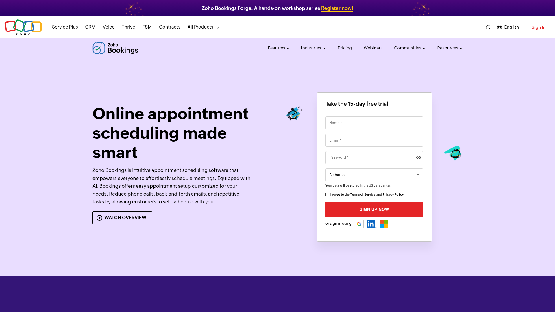 Zoho Bookings homepage