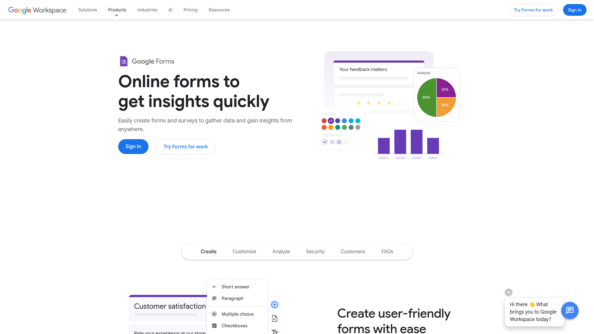 Google Forms homepage
