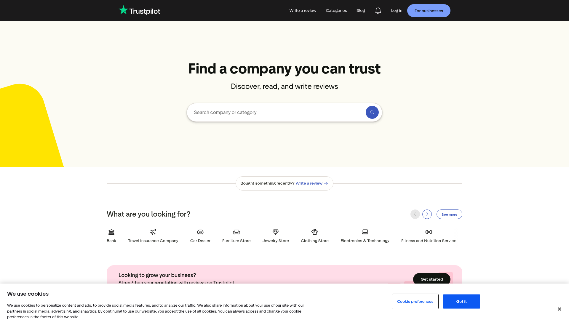 Trustpilot homepage