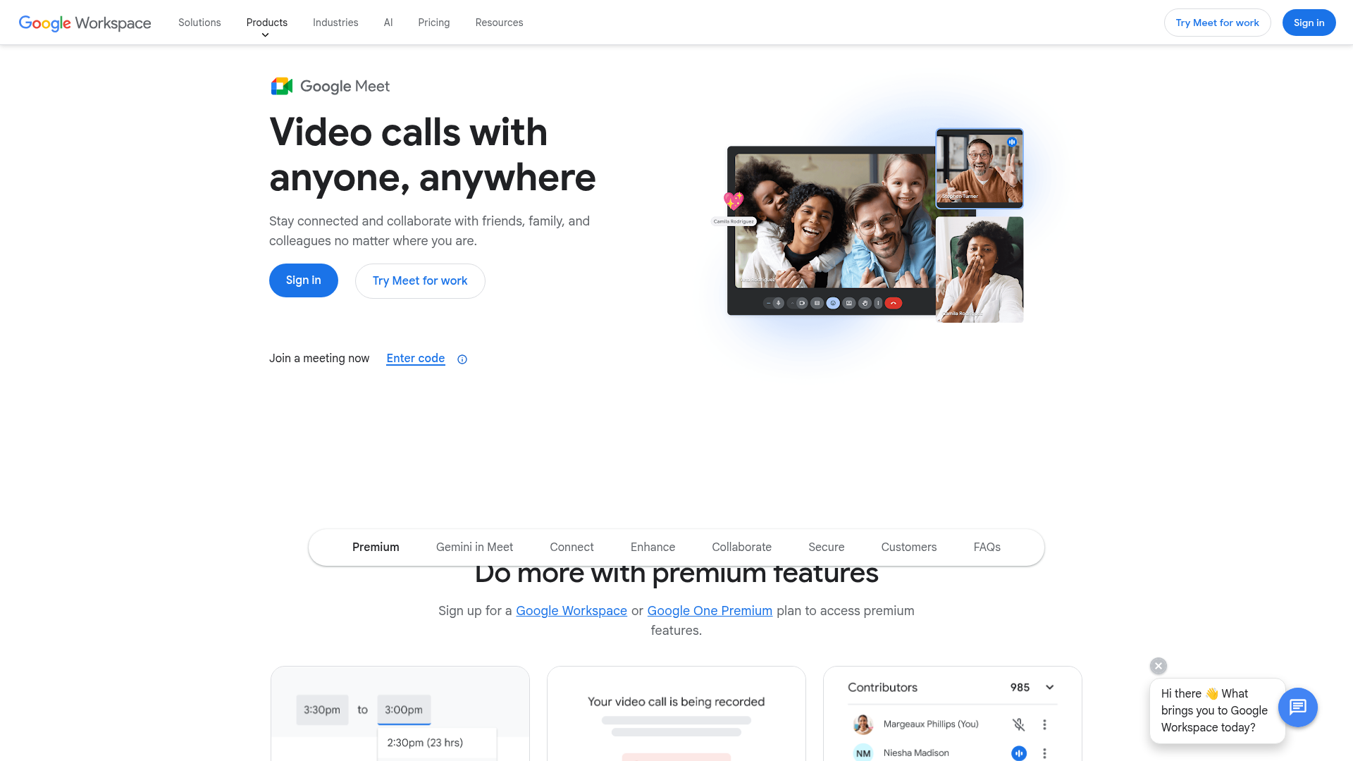 Google Meet homepage