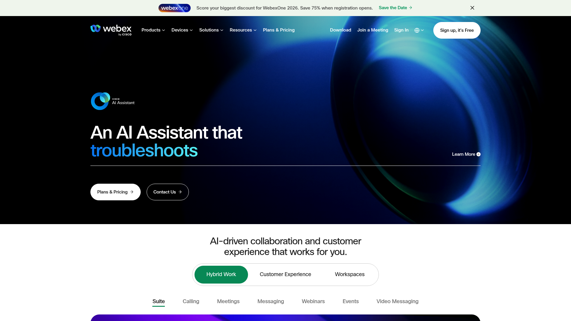 Webex by Cisco homepage