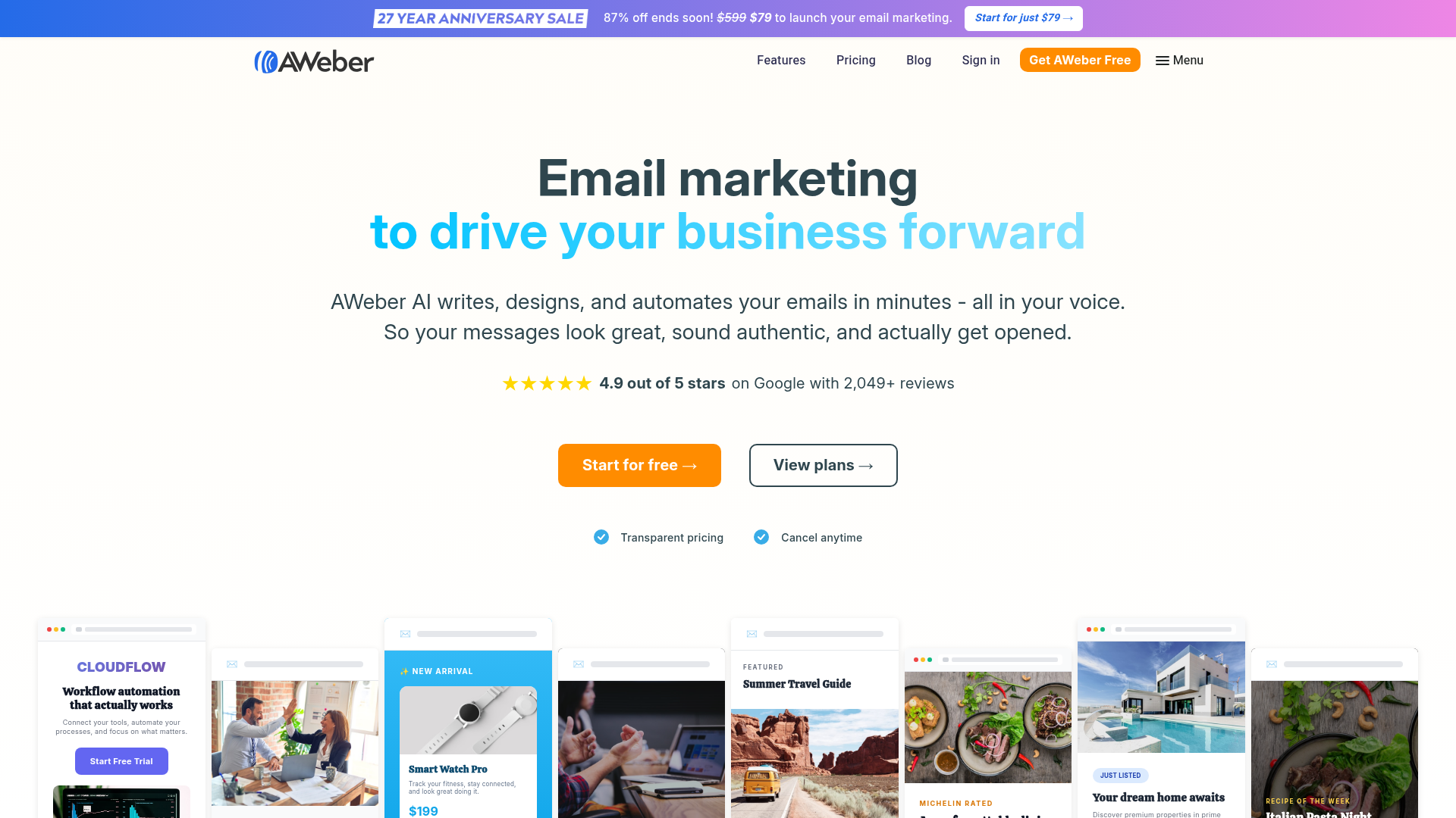 AWeber homepage