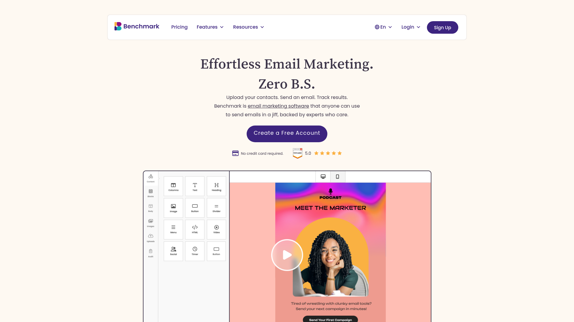 Benchmark Email homepage