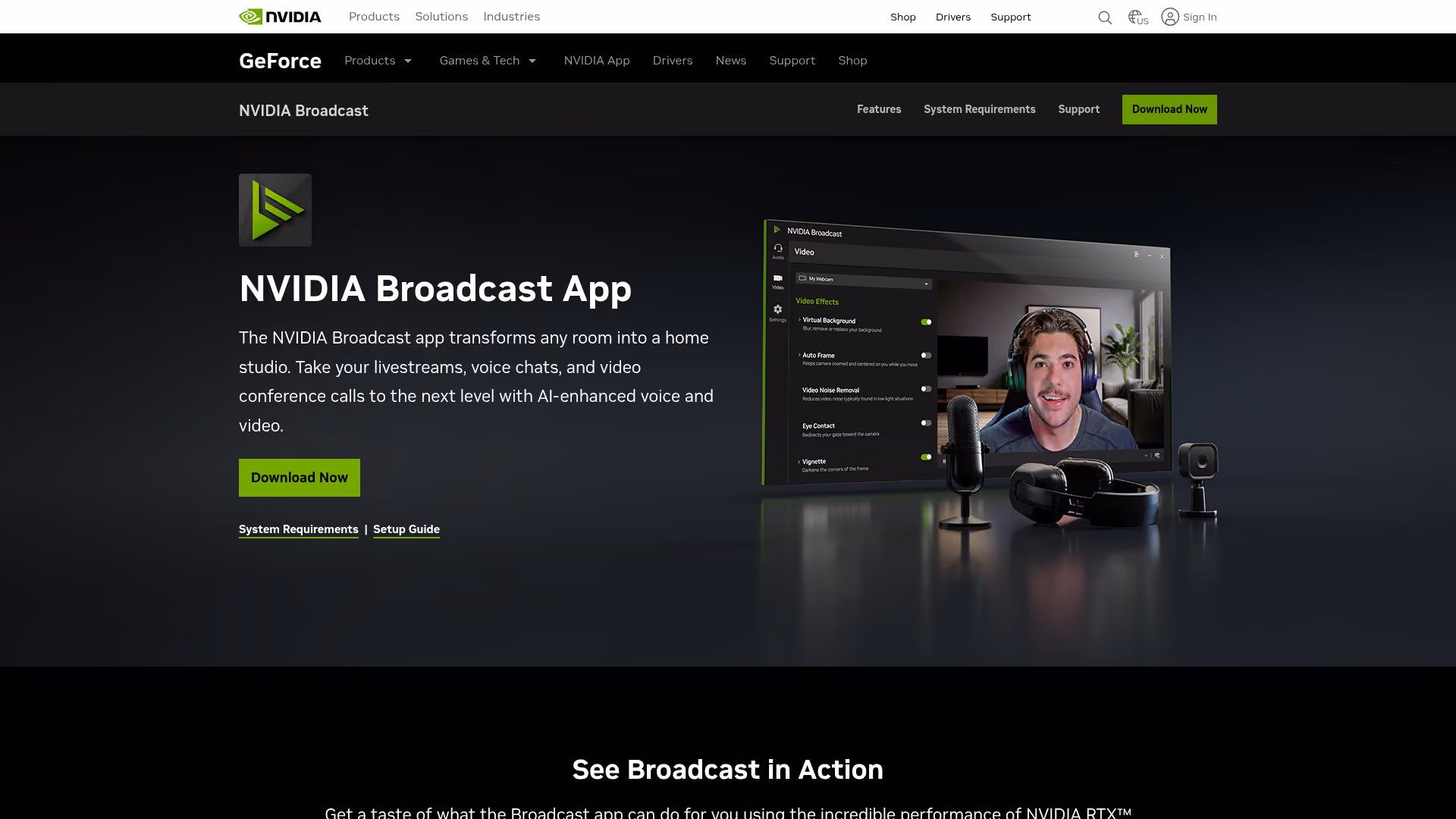 NVIDIA Broadcast homepage