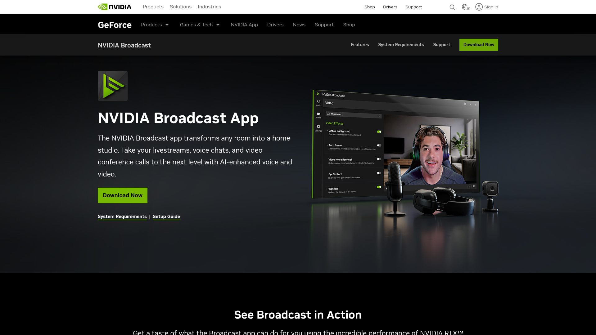 NVIDIA Broadcast homepage