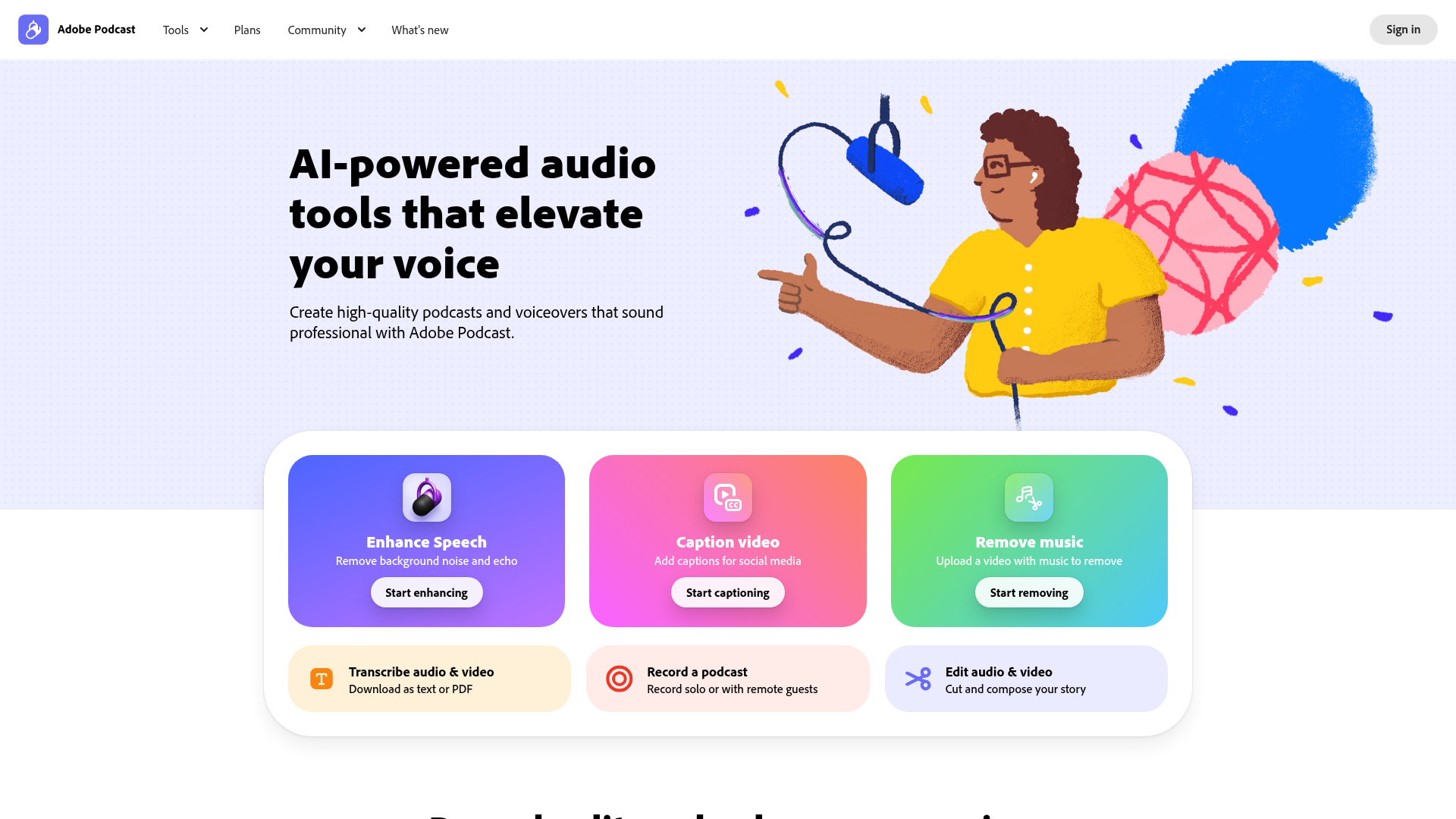 Adobe Podcast homepage