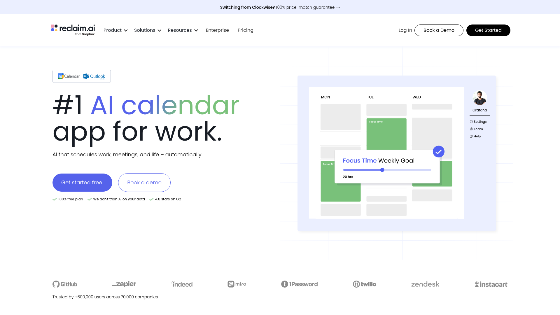 Reclaim.ai homepage