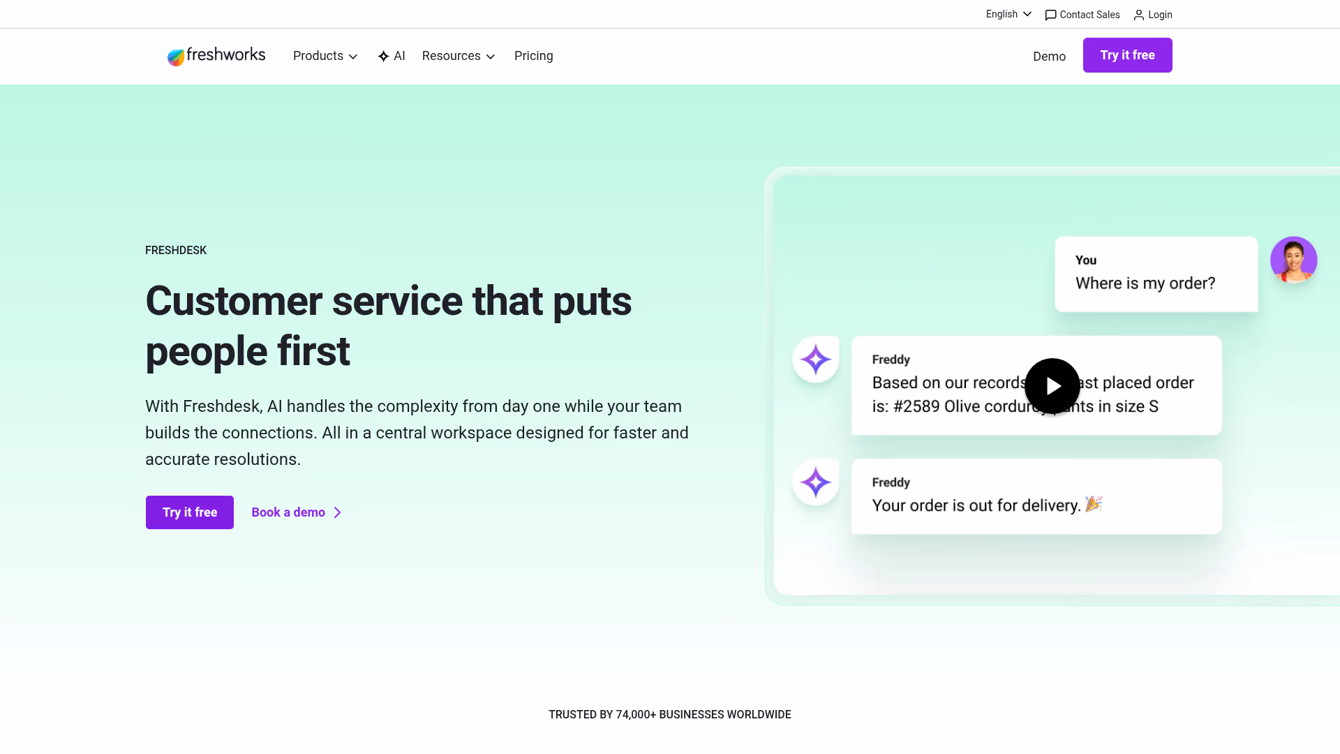 Freshdesk homepage