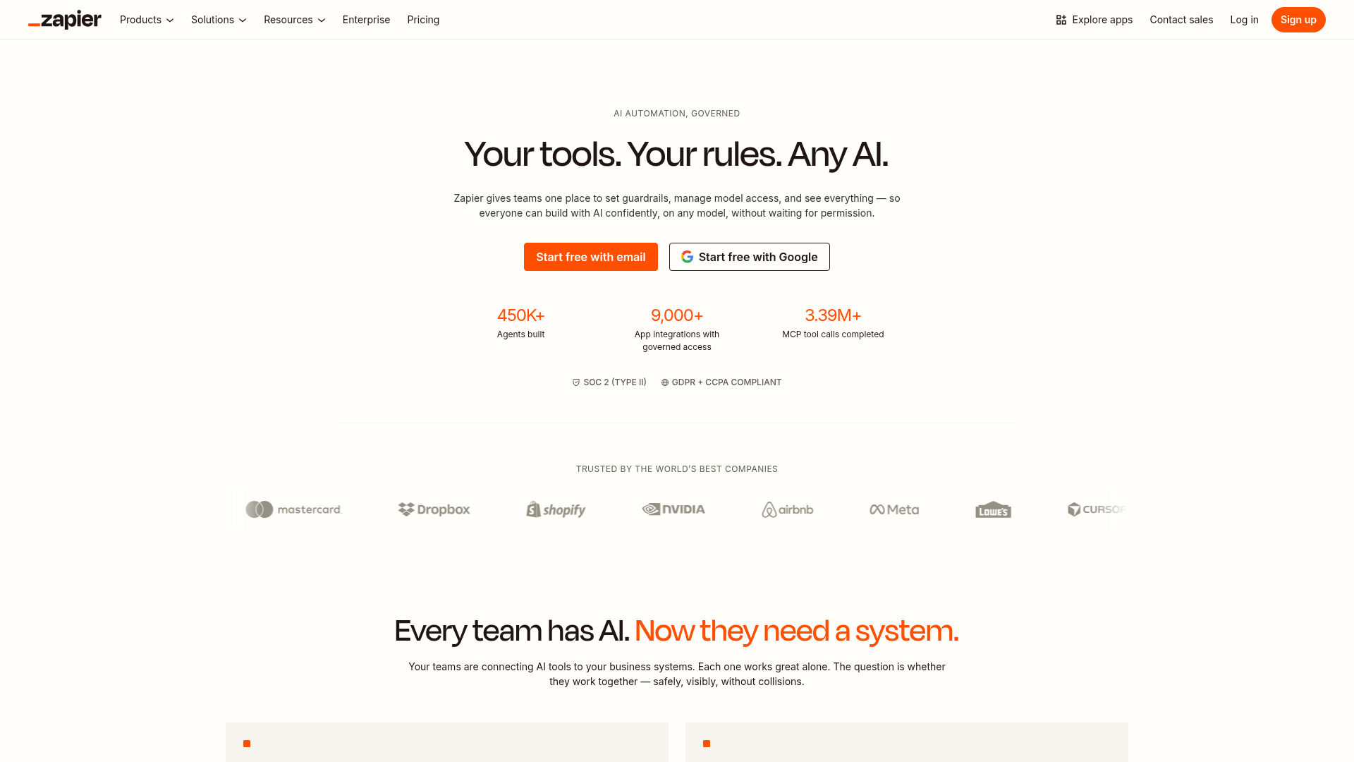 Zapier homepage screenshot