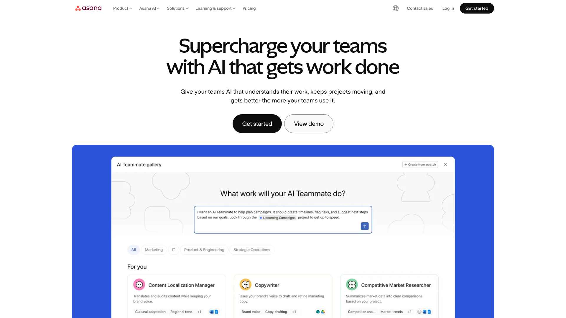 Asana homepage screenshot