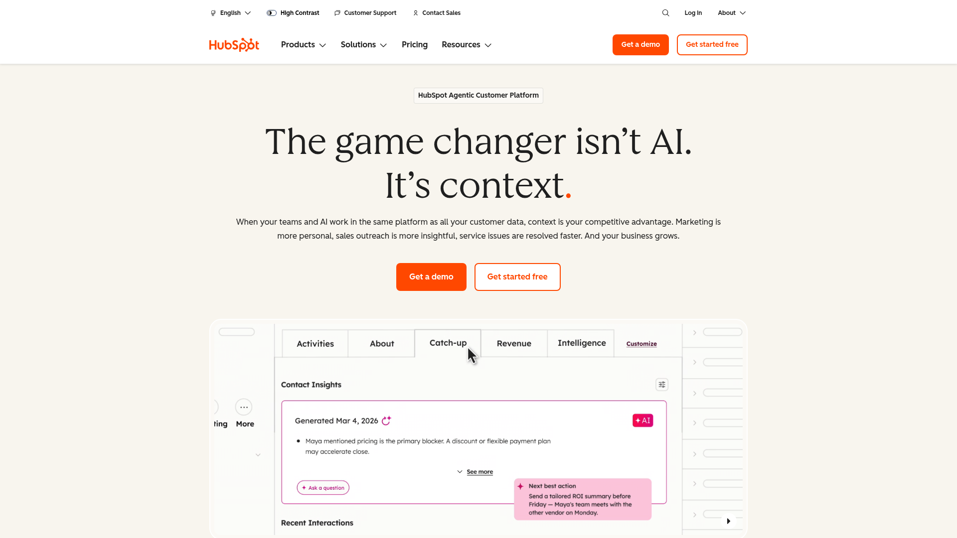 HubSpot homepage screenshot