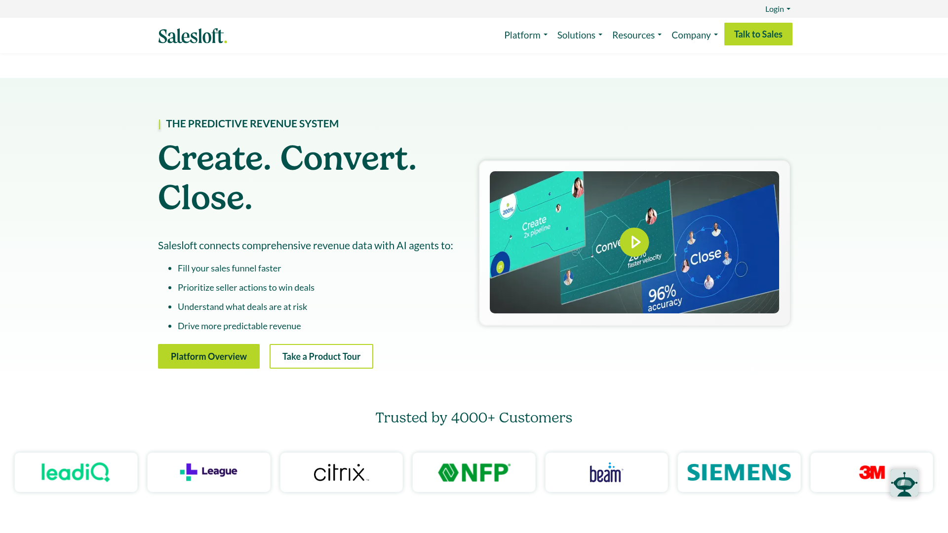 Salesloft homepage screenshot